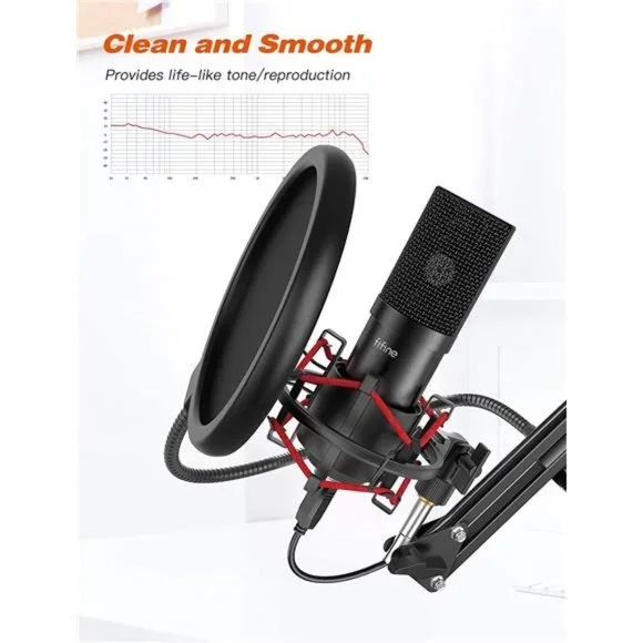 USB Gaming Microphone Set with Flexible Boom Arm Stand Pop Filter, Plug and Play